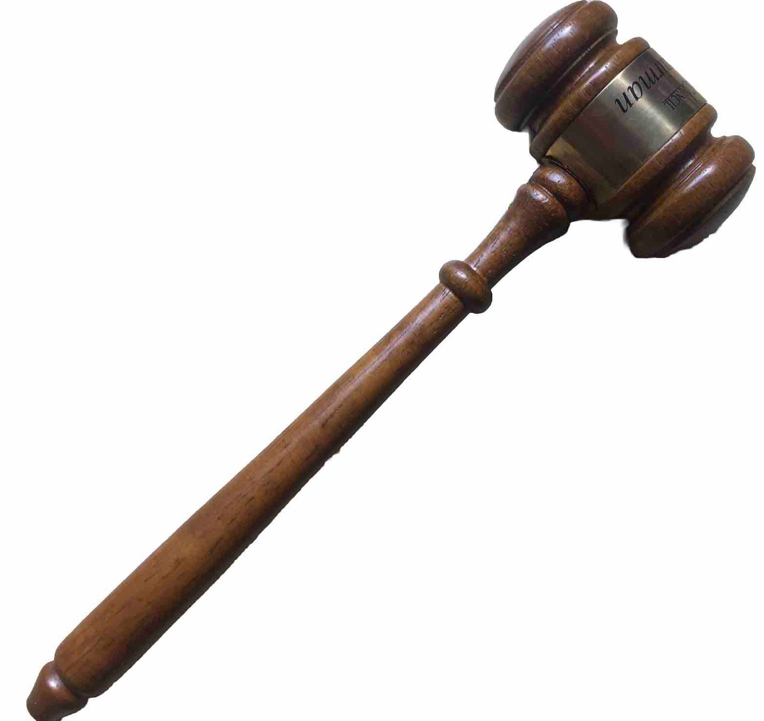 Genuine Vintage Wood Council Chairman Gavel Mallet 90’s 10 Inch Walnut Gold Band