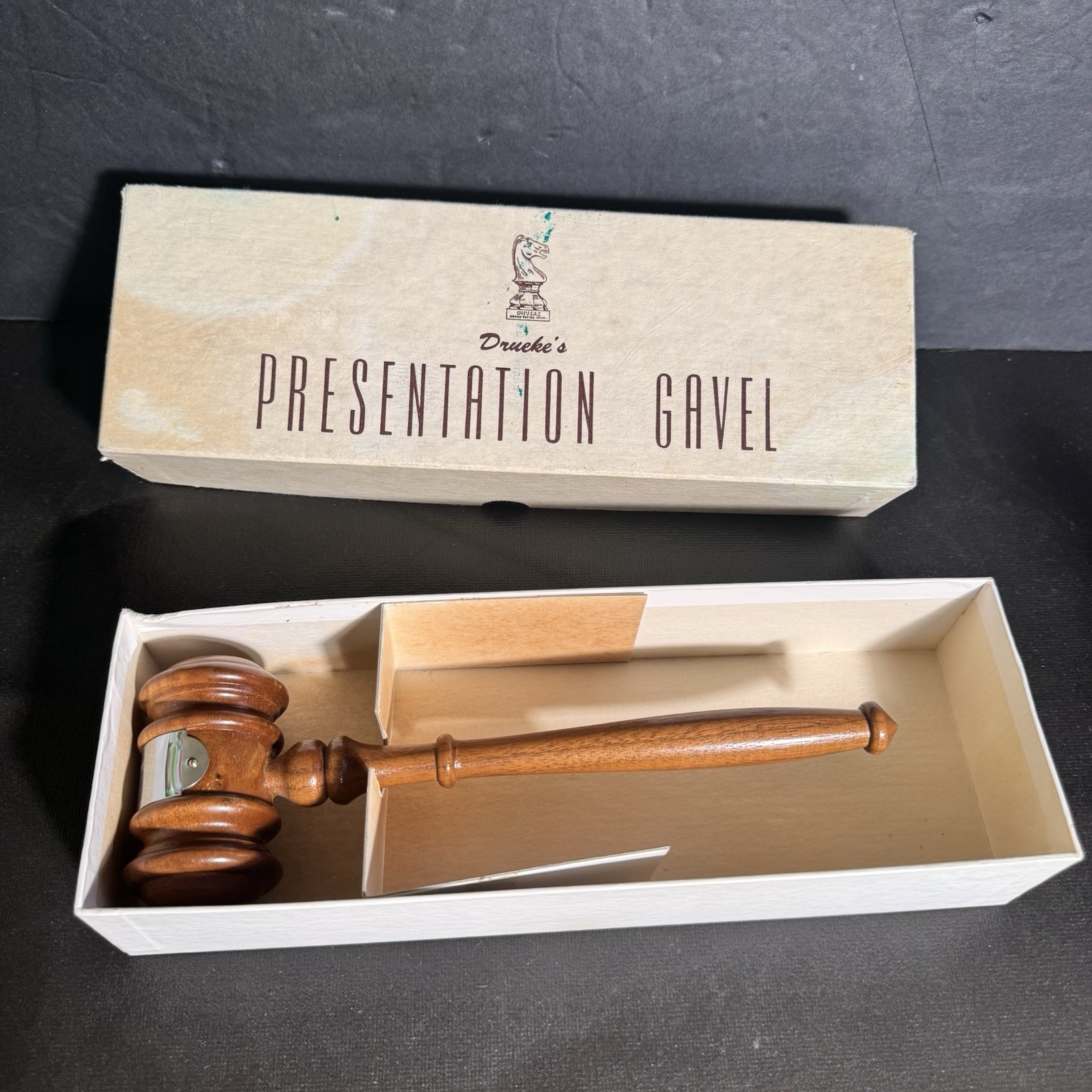 Vintage Drueke Presentation Gavel Wood Engraved Inscribed w/ Box