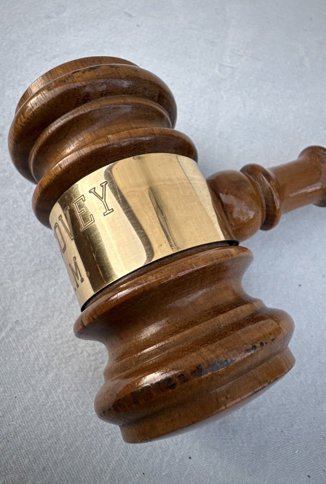 Vintage Wooden Judge Gavel Marked «The Covey N.H.M.» Wood Hammer Court Prop