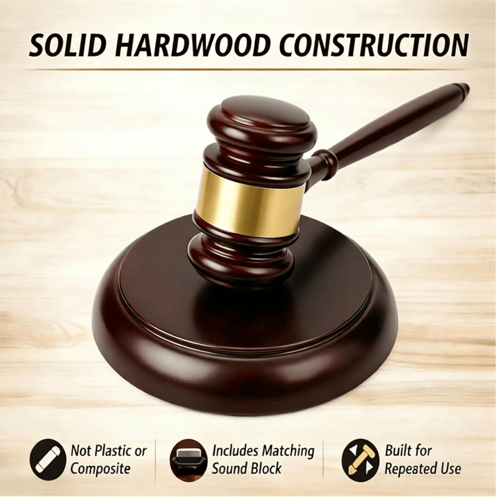Wooden Gavel and Sound Block Set for Lawyer, Judge, Auction, Gift – 2 Pieces