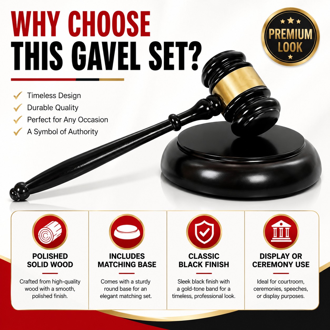 Solid Wood Courtroom Gavel and Block Set for Judge Auction Meeting Ceremony