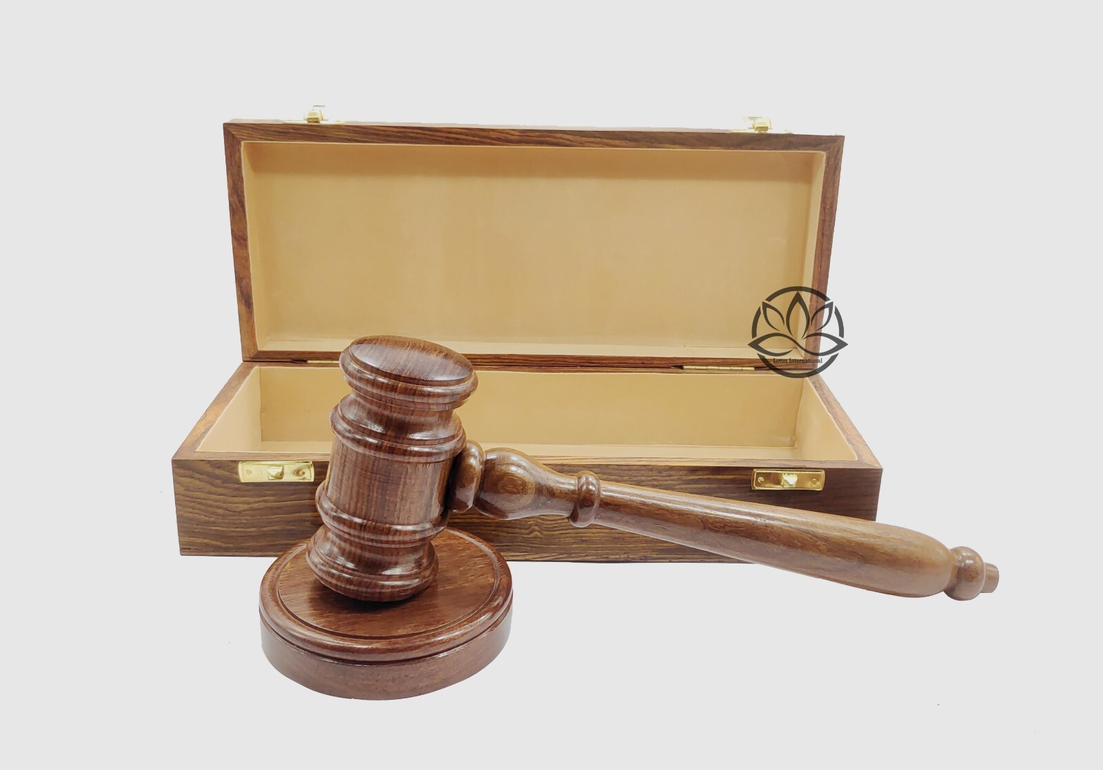 Unbreakable joint Rosewood Gavel and block premium handcrafted gavel box beige