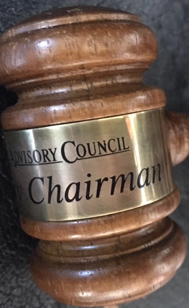 Genuine Vintage Wood Council Chairman Gavel Mallet 90’s 10 Inch Walnut Gold Band