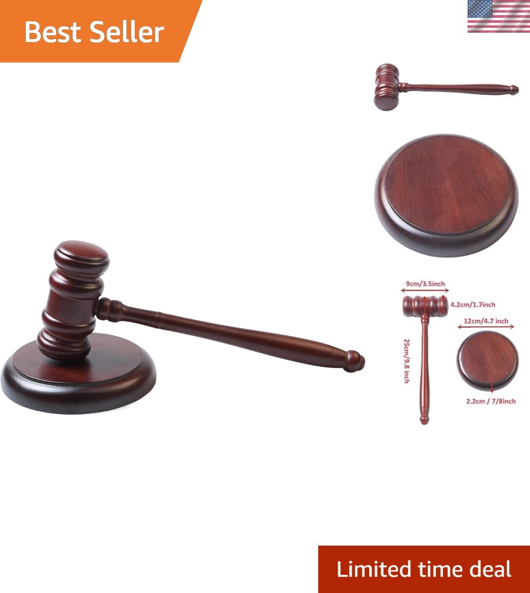 Elegant Gavel and Round Block Set – Ideal for Judges, Lawyers & Auctioneers