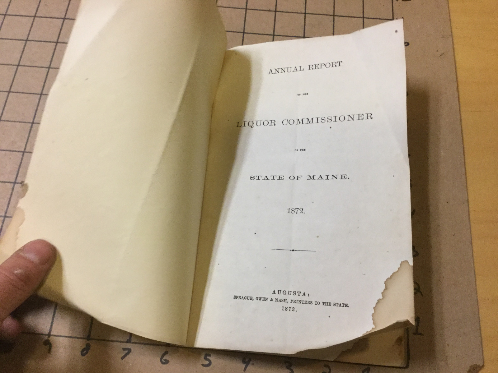 Vintage Original: annual report – LIQUOR COMMISSIONER 1872 MAINE – 8pgs stained