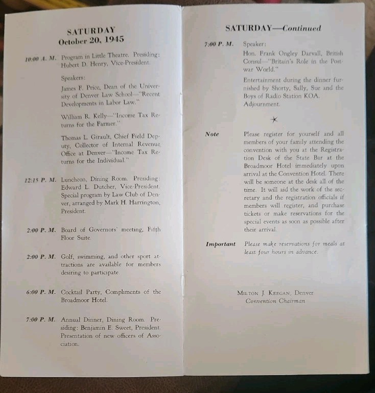 Vintage Program 48th Annual Meeting Of The Colorado Bar Association 1945