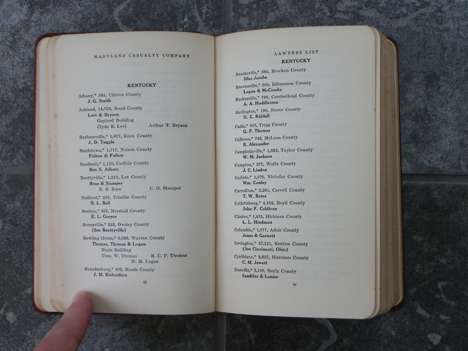 Maryland Casualty Company Lawyers List 1925 Annual-US & Canada Alpha by Town