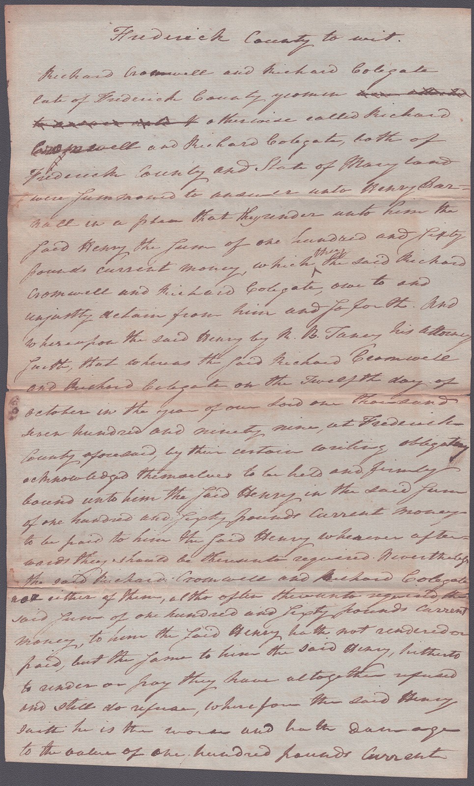 ROGER B. TANEY – AUTOGRAPH DOCUMENT TWICE SIGNED 10/12/1799