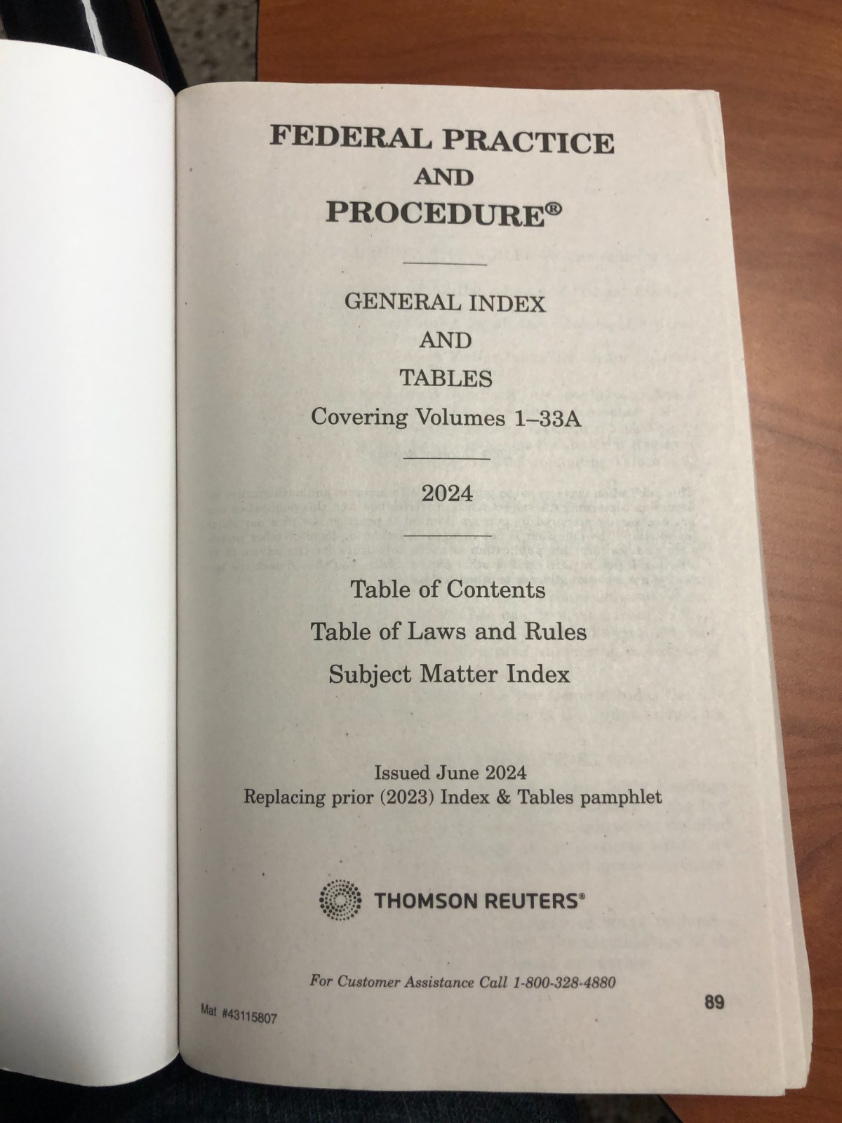 Thomson Reuters Federal Practice and Procedure, Wright & Miller General Index