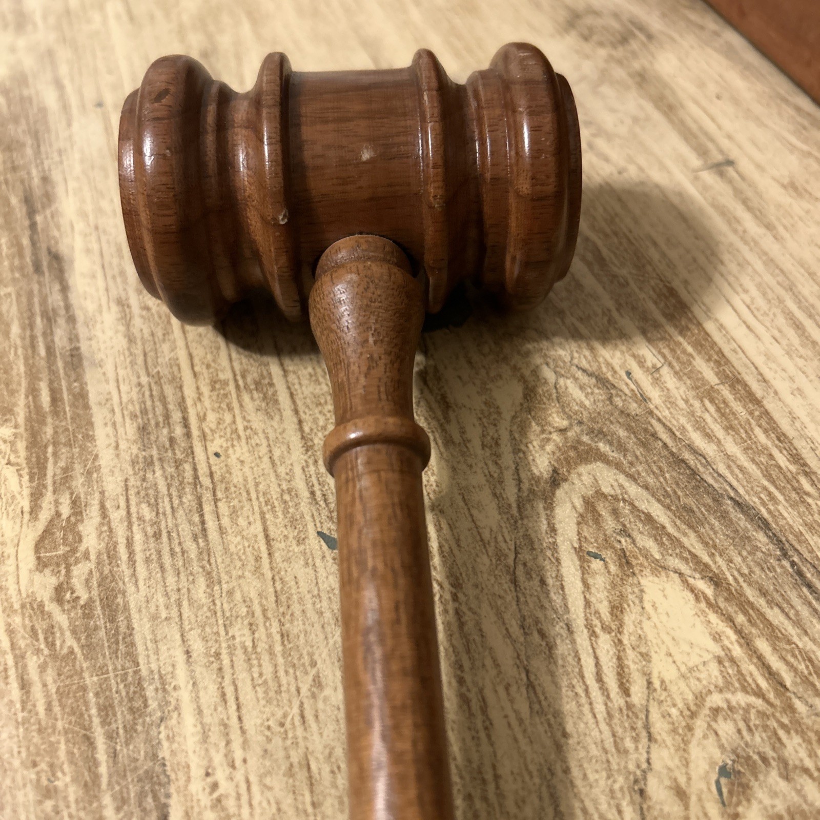10”Vintage Solid hard Wood Gavel desk ornament auction ornate light weight