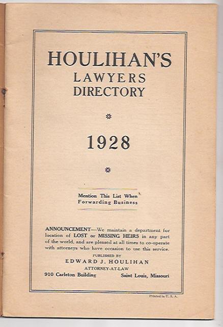 1928 Houlihan’s Lawyers Directory Edward Houlihan Attorney At Law Saint Louis MO