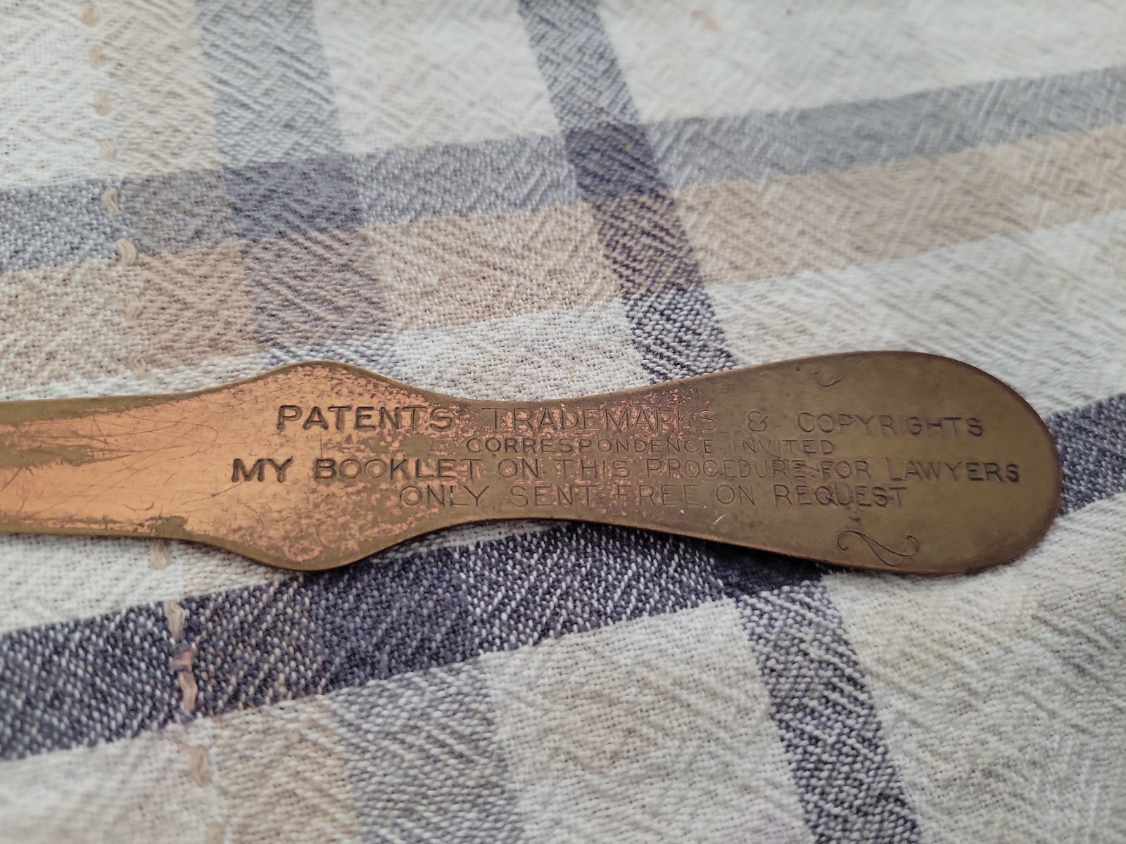 Bronze Letter Opener Clarence O’Brien, Patent Attorney Author, Active 1924-1943