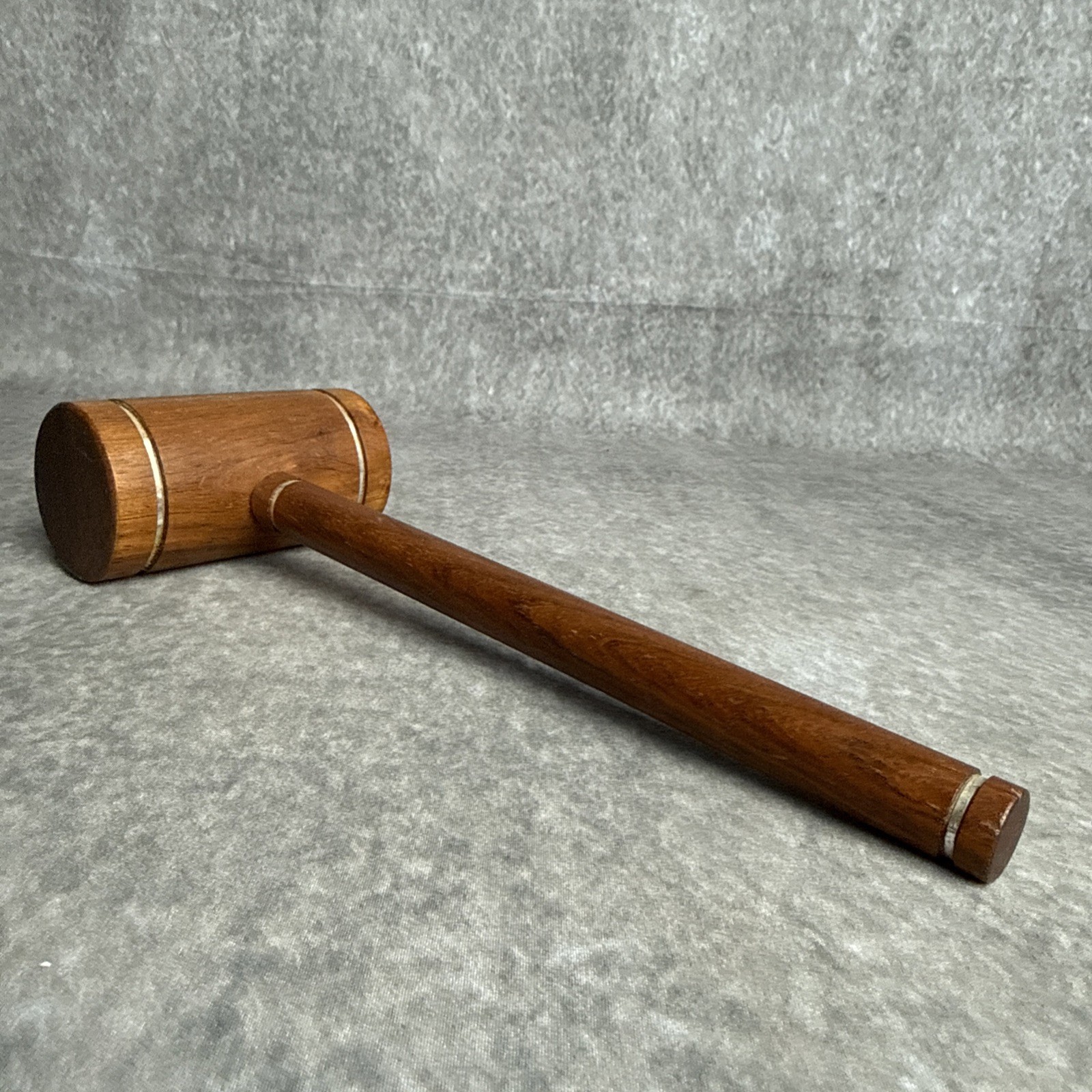 Vintage Wooden Judges Gavel Decorative Metal Bands 10”