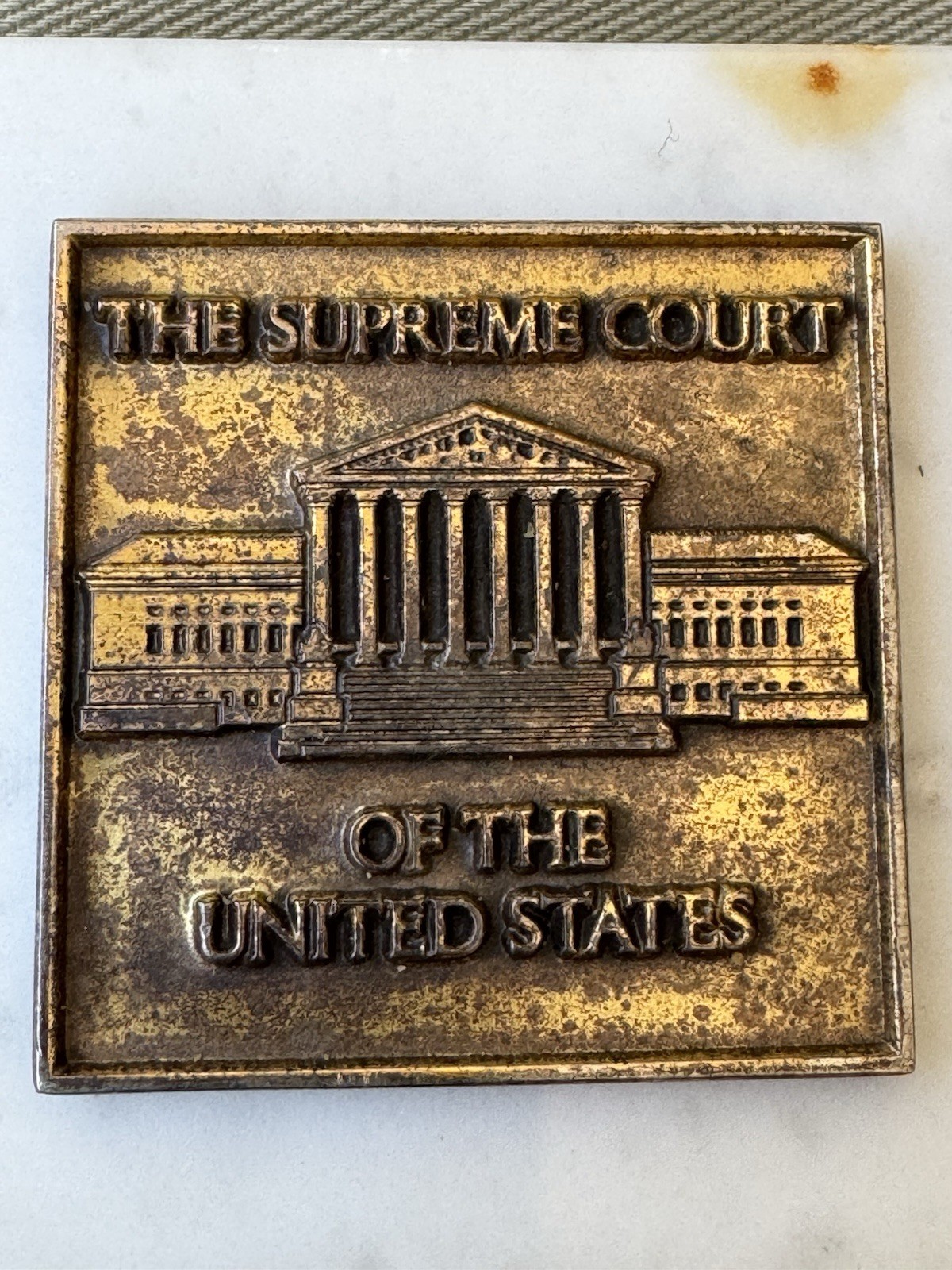 Souvenir 1960s Marble and Bronze Paperweight – US Supreme Court – Crest Craft