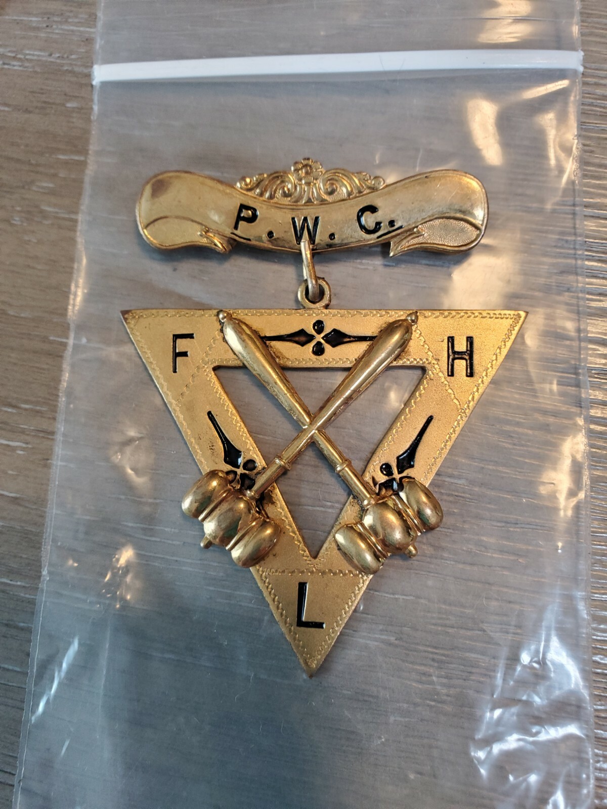 Antique Judge P.W.C. FHL Brass Etched Pin