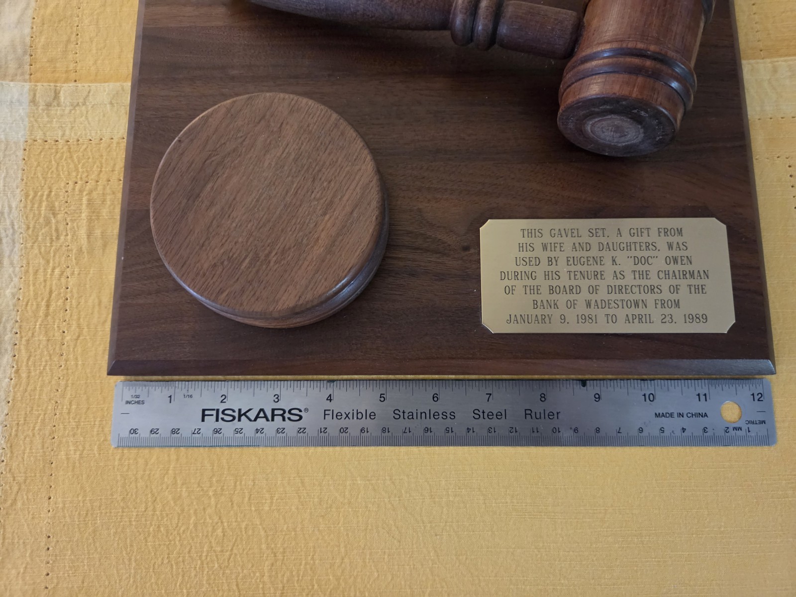 Commemorative Gavel Set On Wooden Plaque