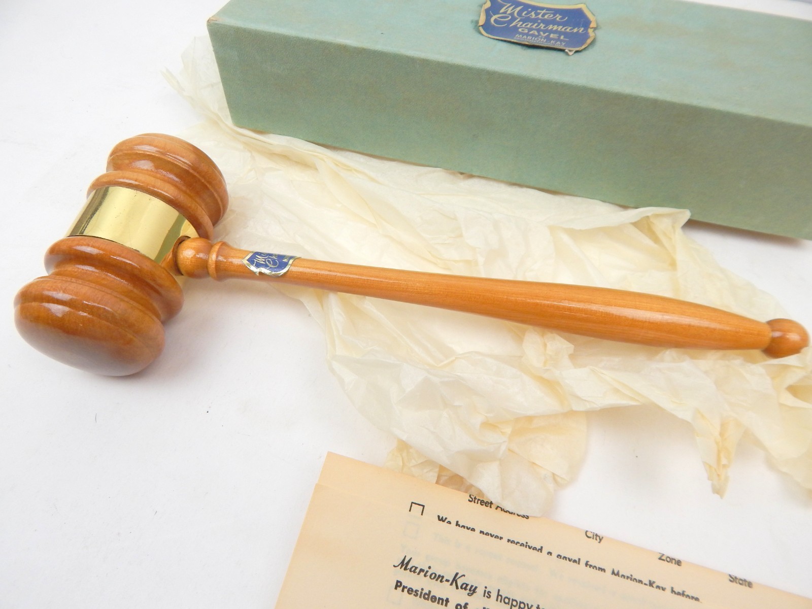 7G Mister Chairman Gift Wooden Gavel Marion Key Co USA In Box Judge Lawyer Law