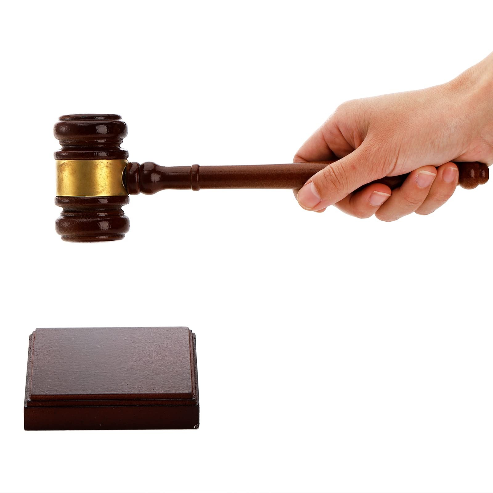 Brown Wooden Gavel And Block Set Handcrafted Wood Hammer Court With Square Sound