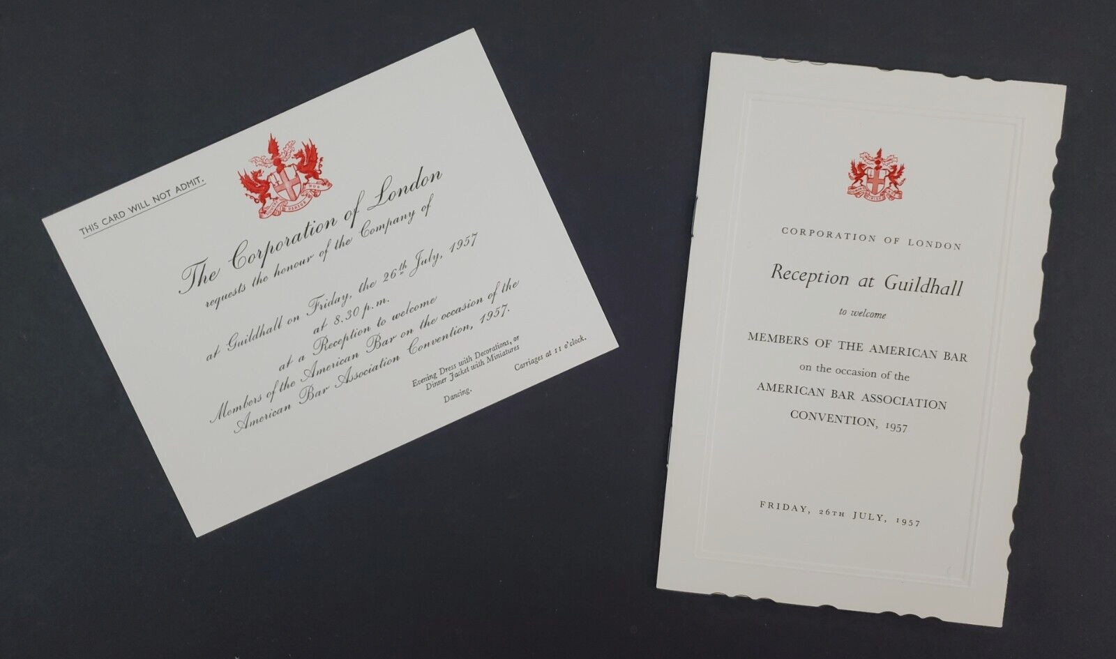 1957 American Bar Lawyer Convention ABA Invitation Guildhall London England UK