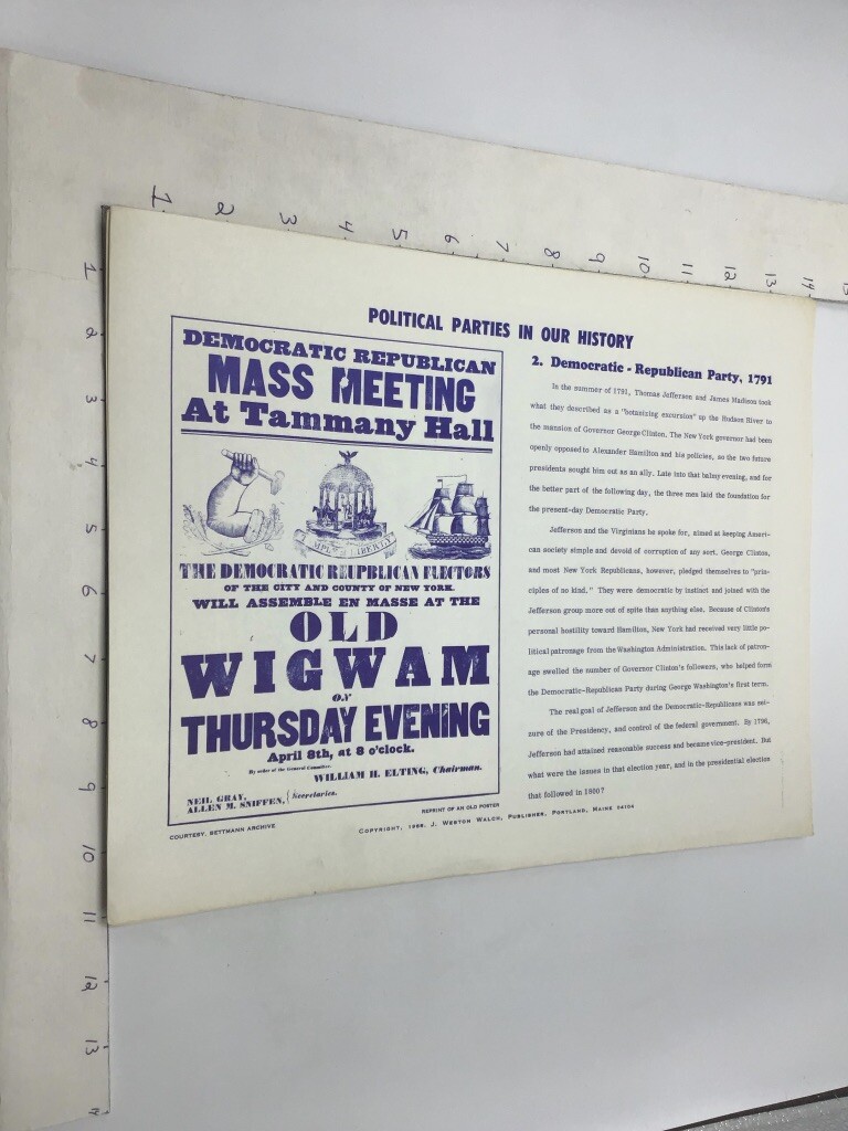 Original 1968 Poster: Political Parties in our History: DEMOCRATIC-REPUBLICAN