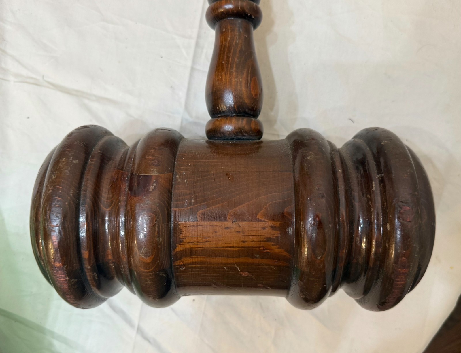 HUGE vintage handmade carved turned wooden solid wood judge auction gavel large
