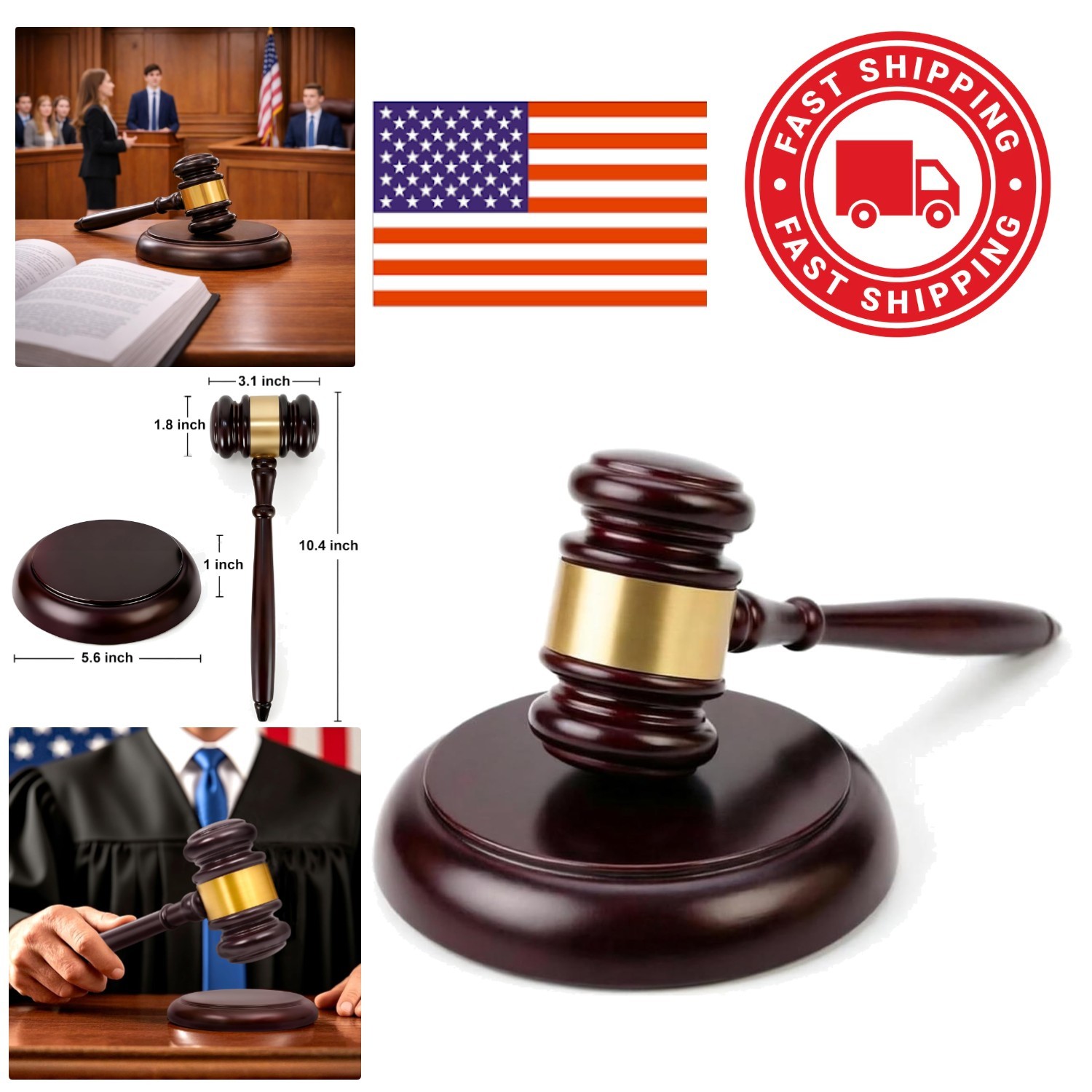Durable Wooden Judge Gavel with Matching Sound Block Clear Strike for Ceremonies