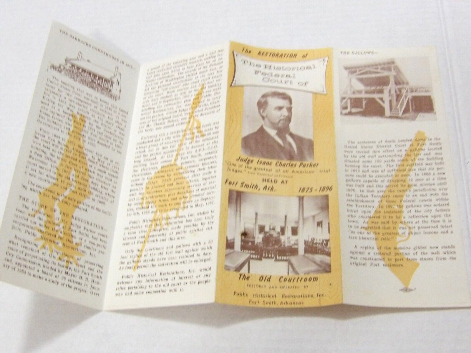Vtg Hanging Judge Isaac Parker Fold-Out Brochure Fort Smith Arkansas Courtroom