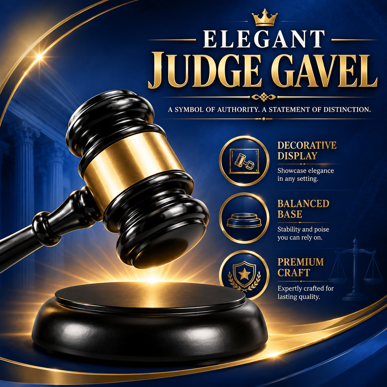 Sophisticated Wooden Gavel Display Set with Decorative Gold Accent Ring Design