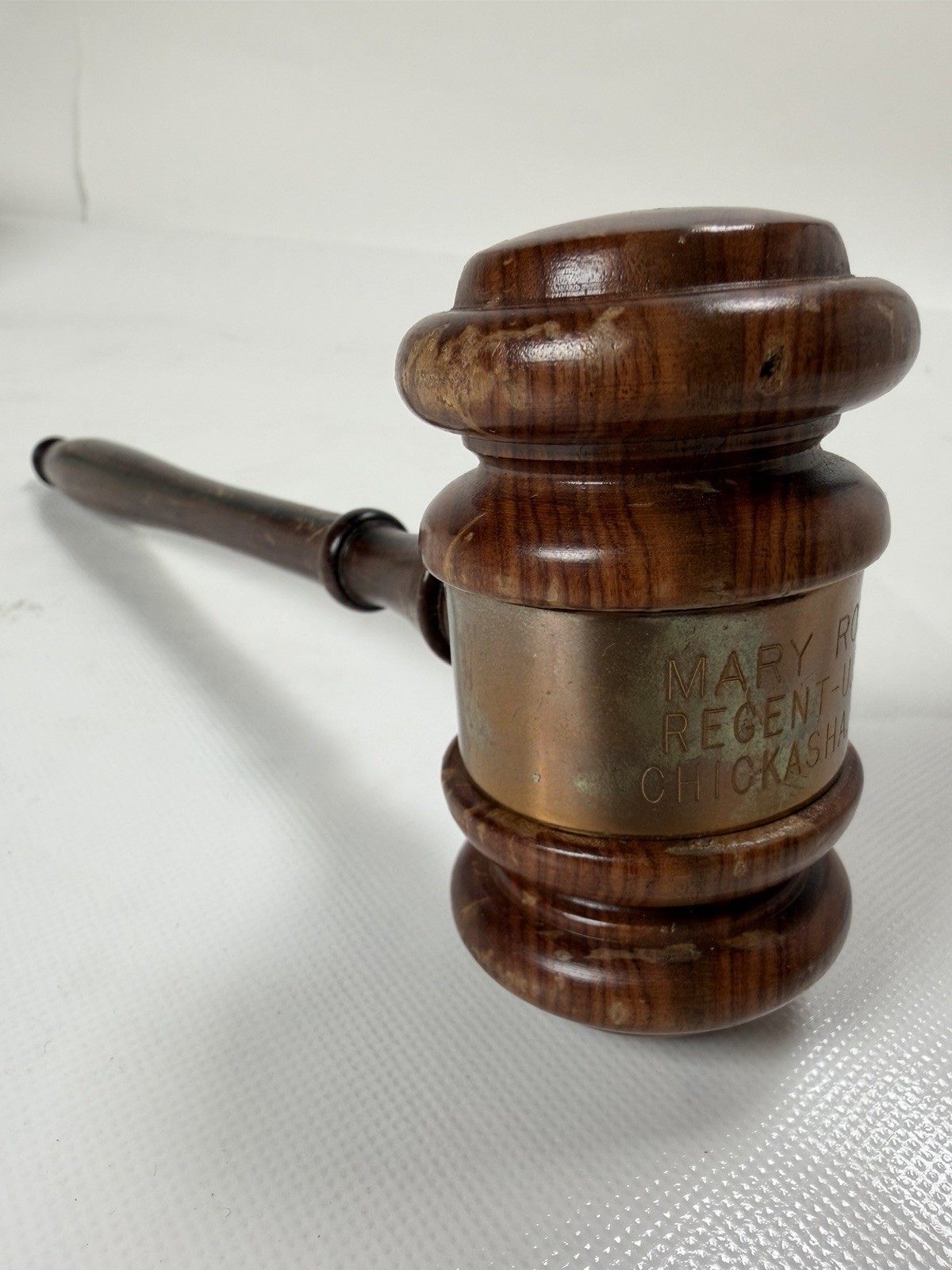 Vintage Judge Gavel Wood Brass Engraved Mary Roddy Chickasha Oklahoma USAO 10in