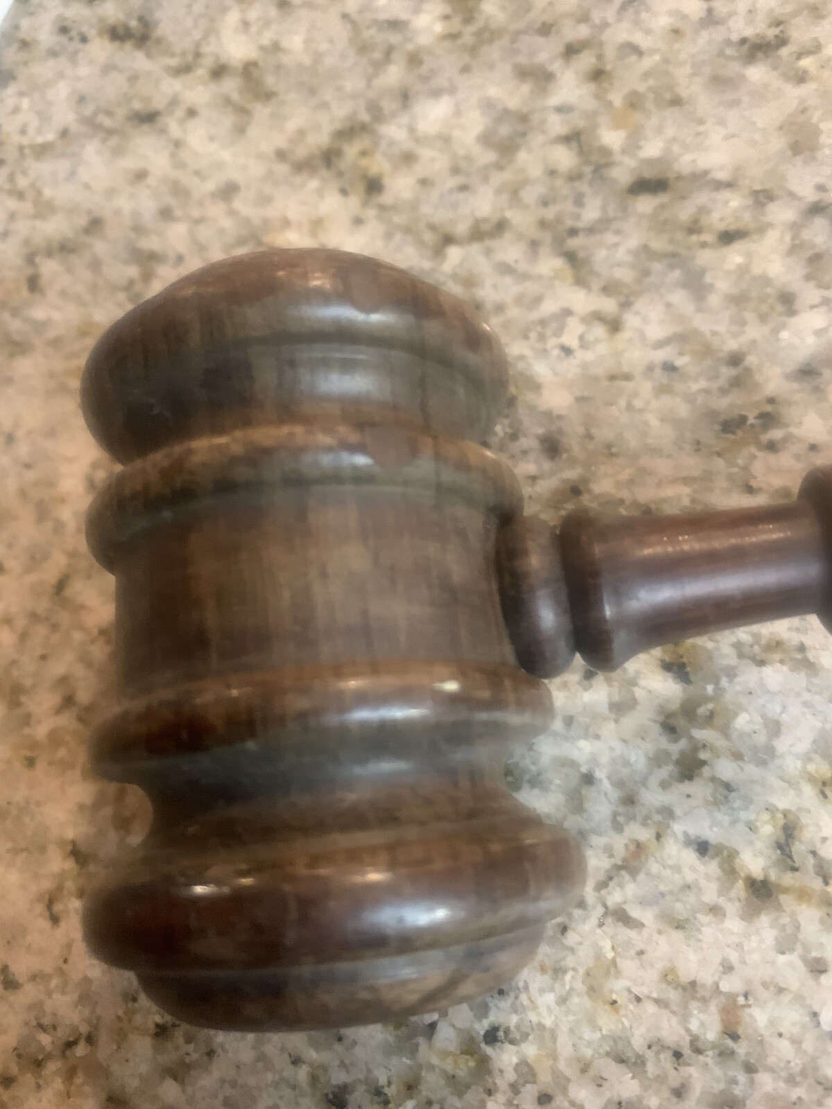 Vintage ornate turned wood gavel spindle 10” dark grained wooden rosewood? Judge