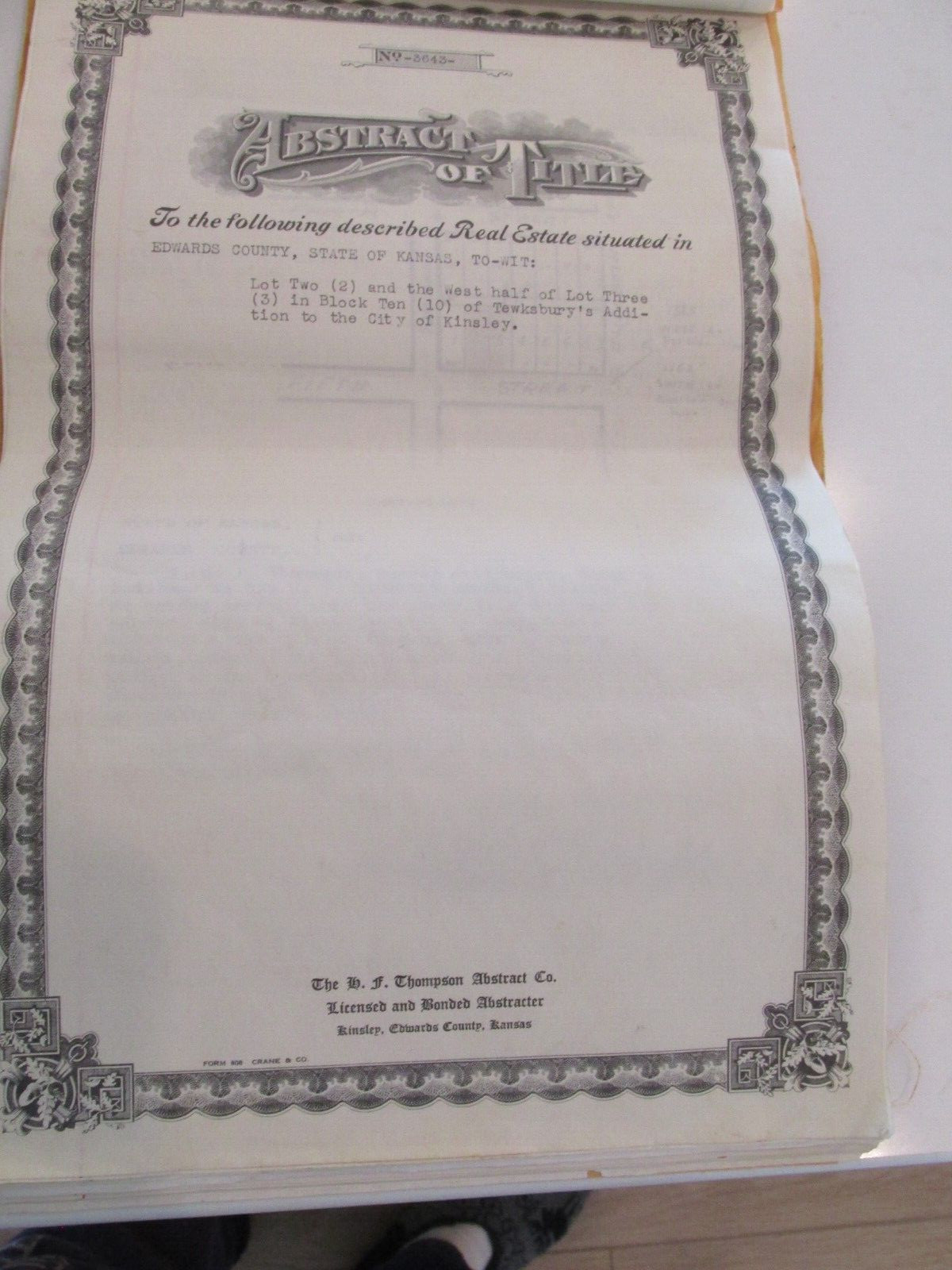 ABSTRACT TITLE FOR LAND IN KINSLEY FROM 1879 to 1983