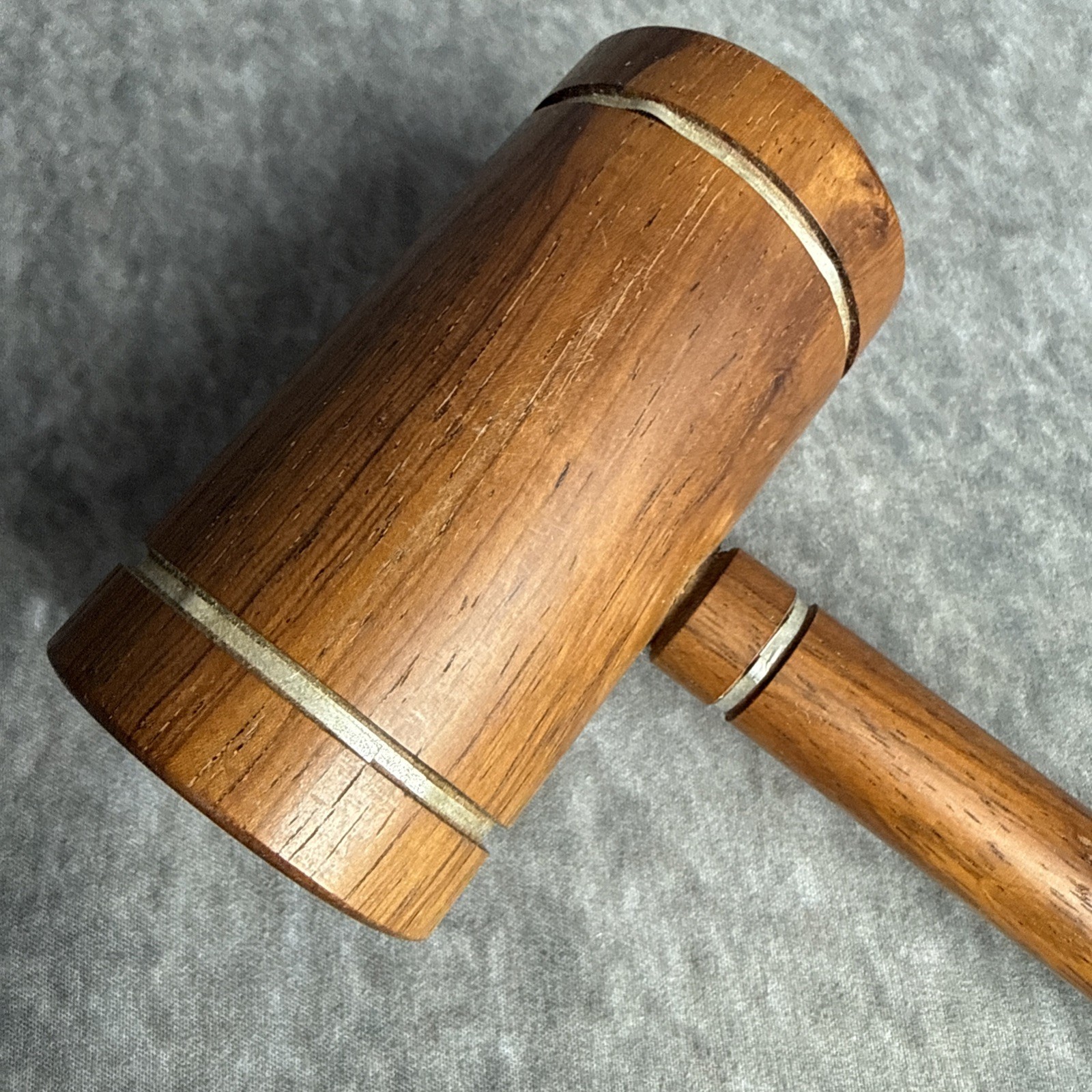 Vintage Wooden Judges Gavel Decorative Metal Bands 10”