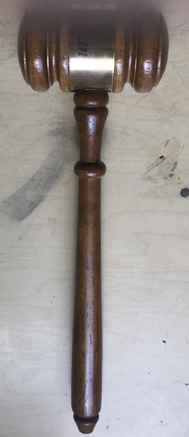 Genuine Vintage Wood Council Chairman Gavel Mallet 90’s 10 Inch Walnut Gold Band