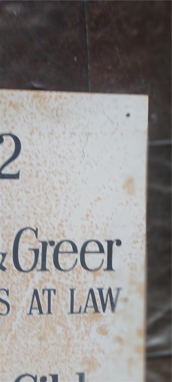 VINTAGE TULSA METAL SIGN ATTORNEYS AT LAW DON L GILDER JEFFERSONE G GREER