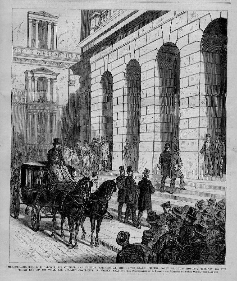 WHISKY FRAUDS UNITED STATES CIRCUT COURT ST. LOUIS OPENING DAY OF TRIAL WHISKY