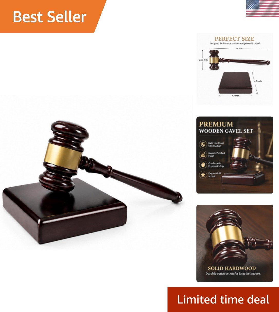 Crafted Hardwood Gavel and Sound Block – Exquisite Desk Accessory for Executives