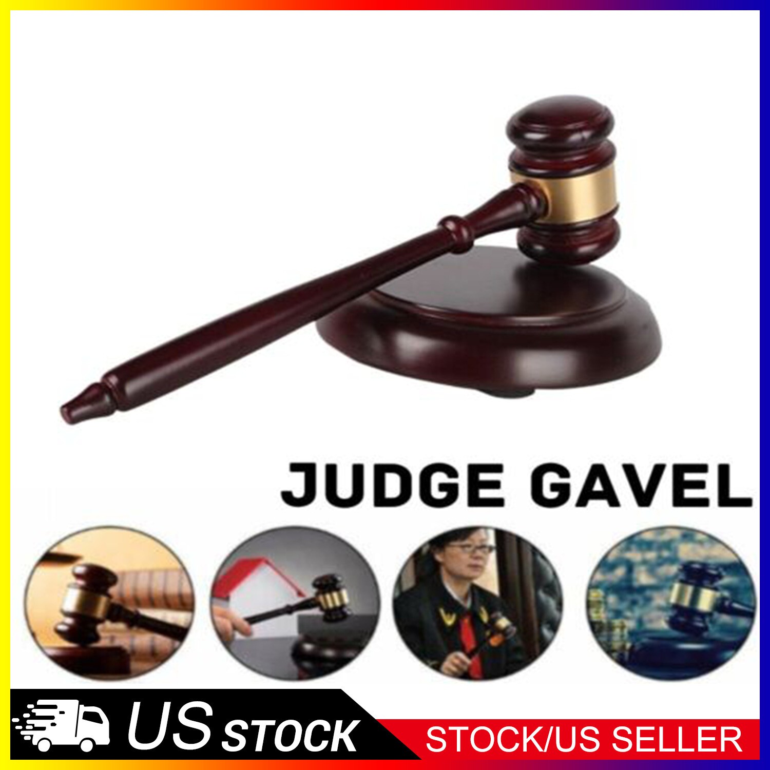 Wooden Gavel Hammer and Sound Block Set Mallet for Lawyer Judge Auction Sale