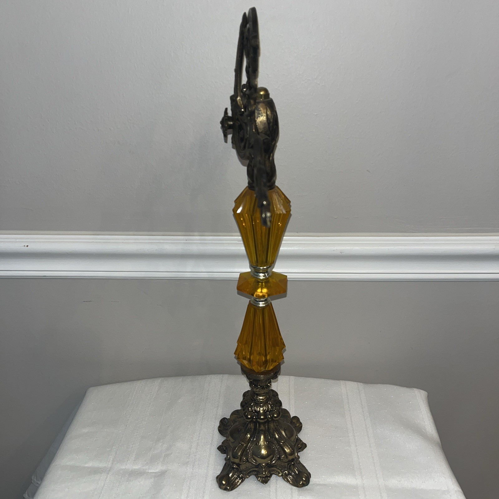 Vintage Cast Metal Arms Of Justice Scale Ornate Acrylic Gold