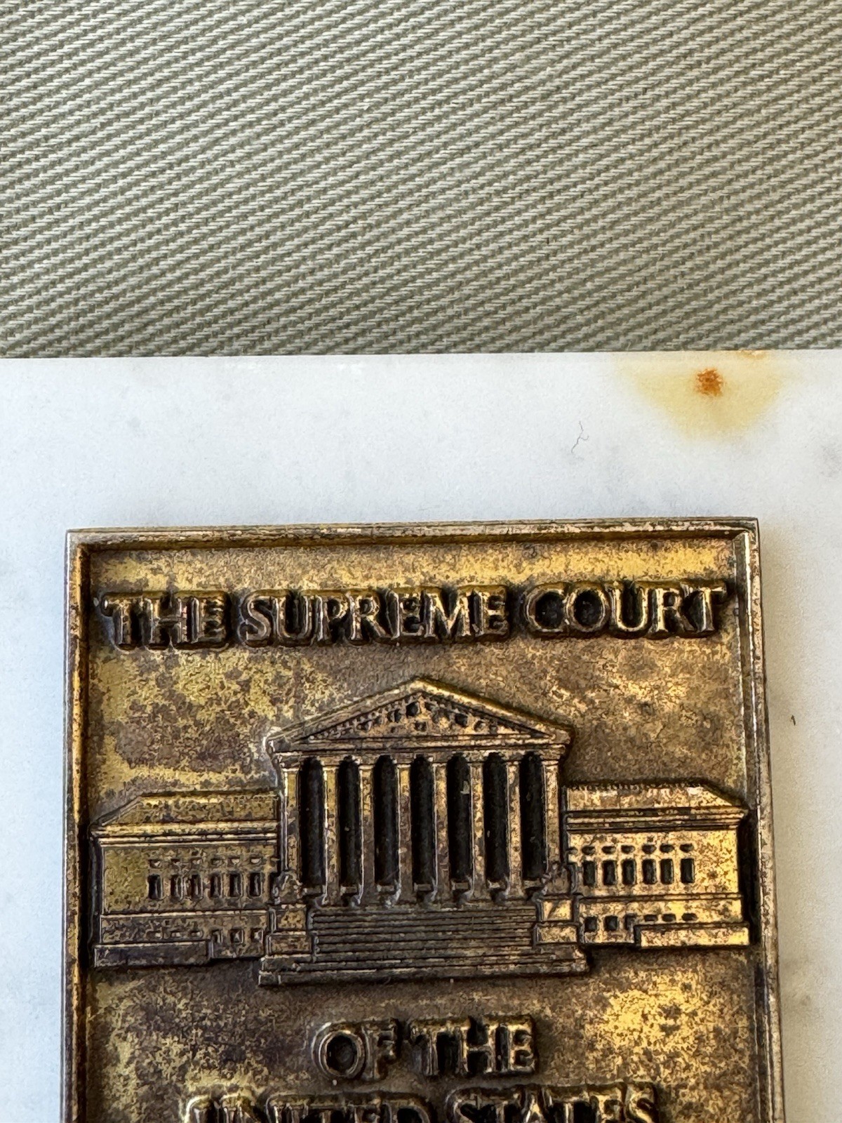 Souvenir 1960s Marble and Bronze Paperweight – US Supreme Court – Crest Craft