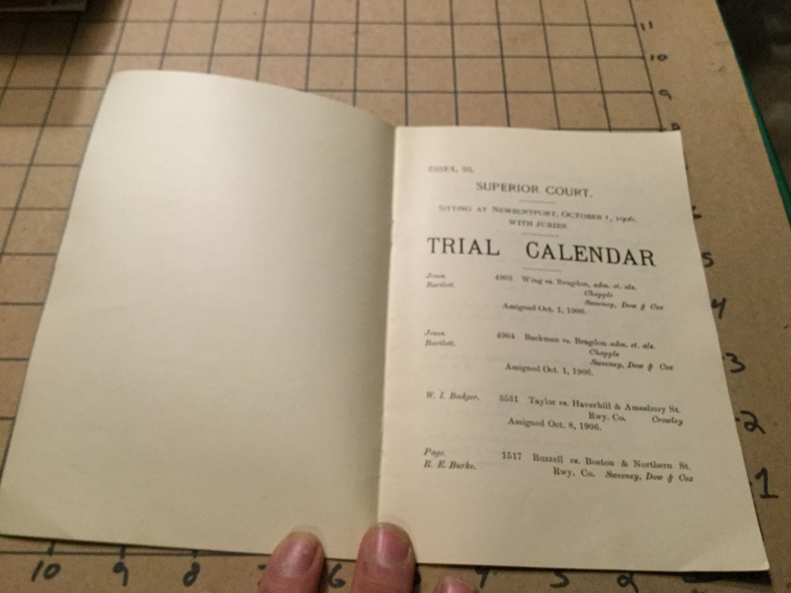 Original Booklet: 1906 TRIAL CALENDAR -superior court ESSEX, Newburyport 9pgs
