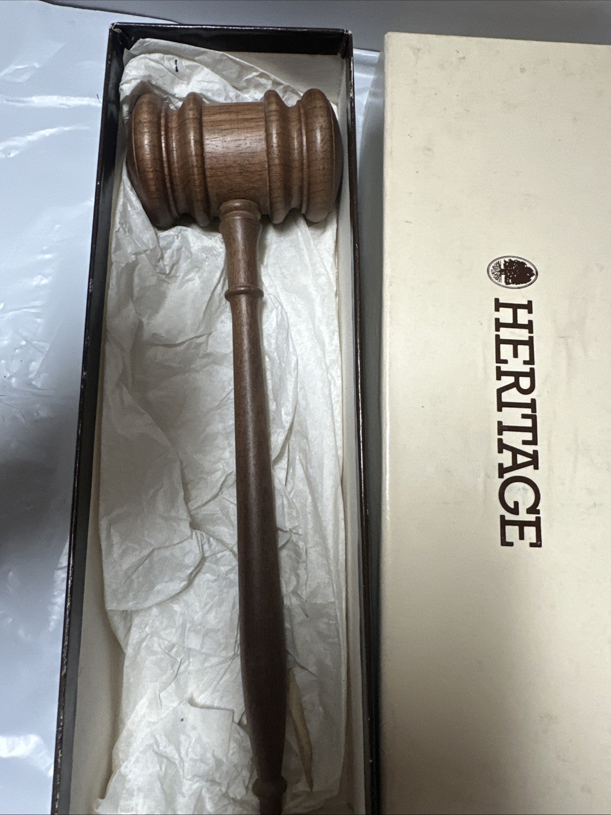 Vintage Gavel Mallet Walnut Wooden Carved 10.5” Judge New In Box Made In USA