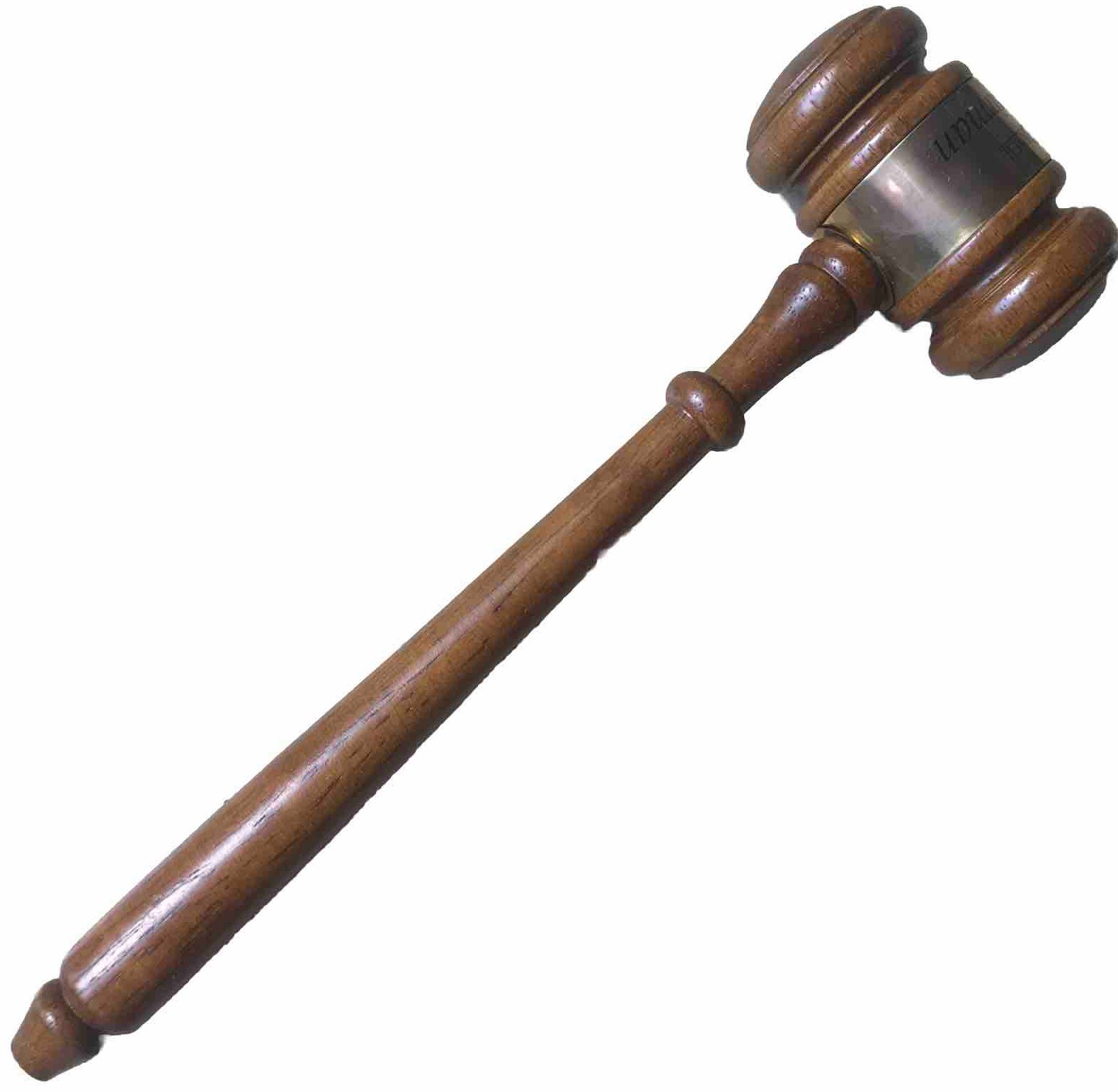 Genuine Vintage Wood Council Chairman Gavel Mallet 90’s 10 Inch Walnut Gold Band