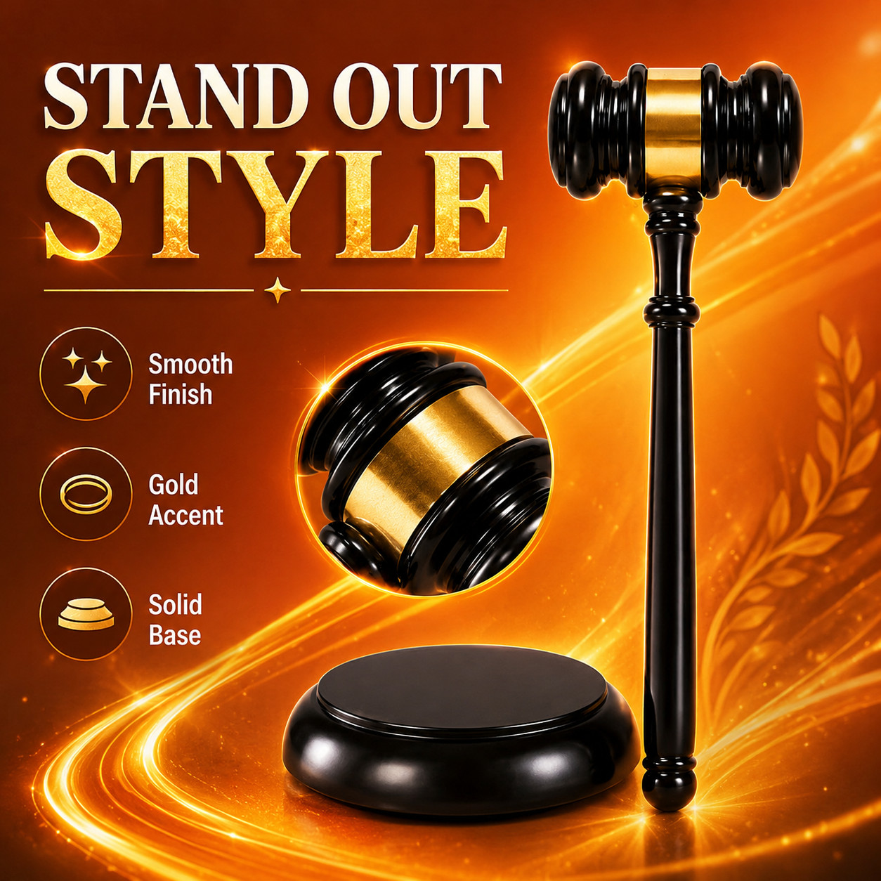 Decorative Courtroom Gavel Set with Polished Finish and Stable Display Base
