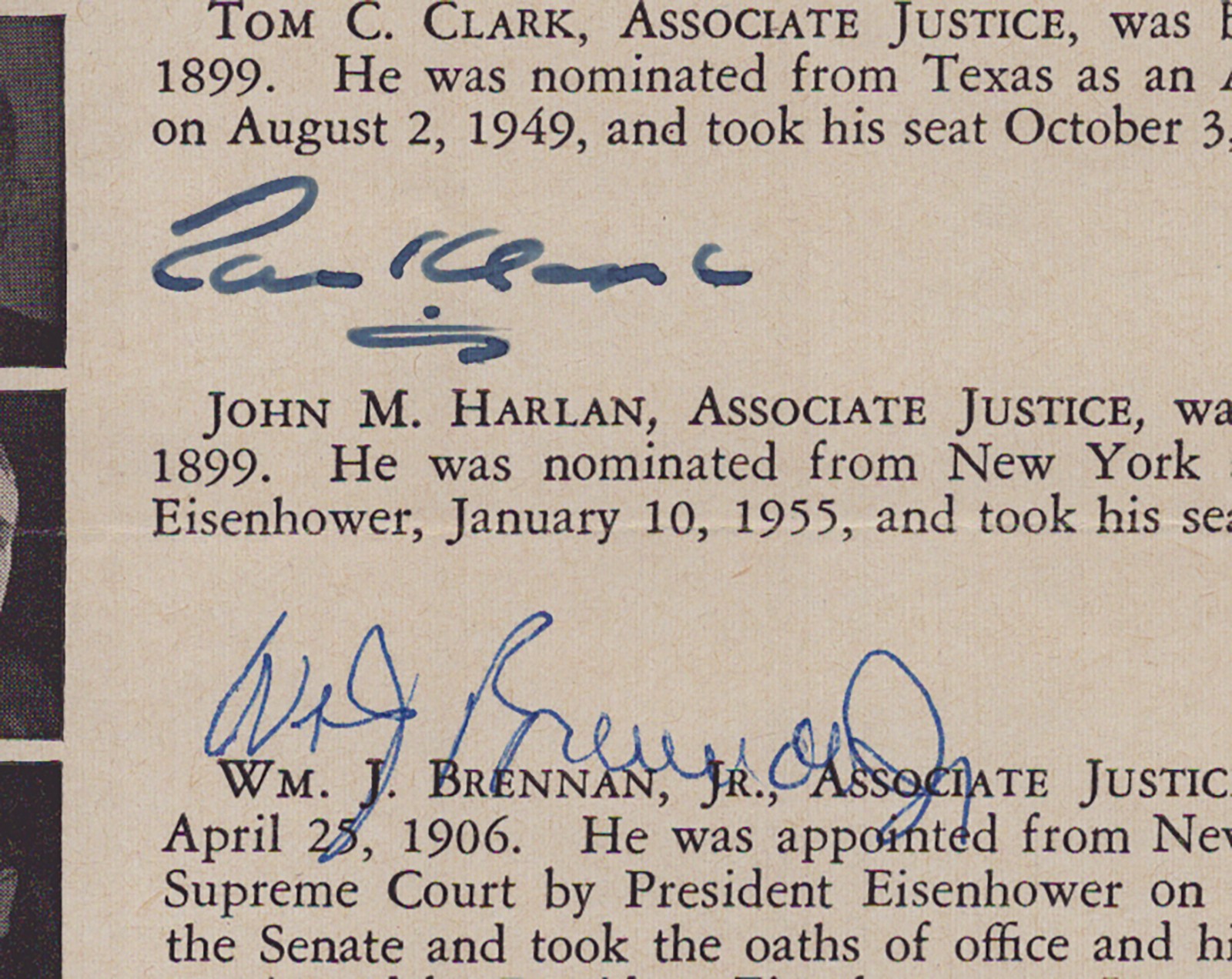 TOM C. CLARK – BIOGRAPHY SIGNED 10/14/1963 WITH CO-SIGNERS