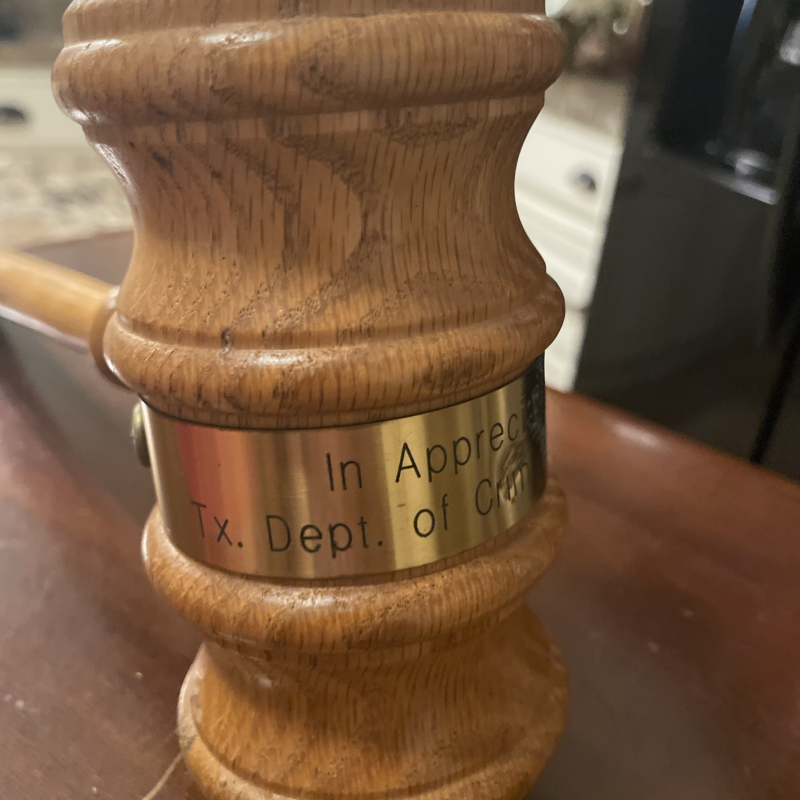 VTG Large Gavel In Appreciation From The Texas Department Of Criminal Justice