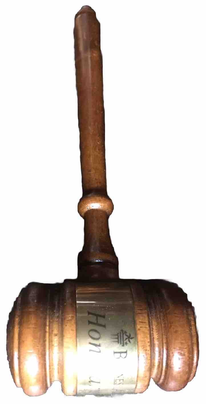 Genuine Vintage Wood Council Chairman Gavel Mallet 90’s 10 Inch Walnut Gold Band