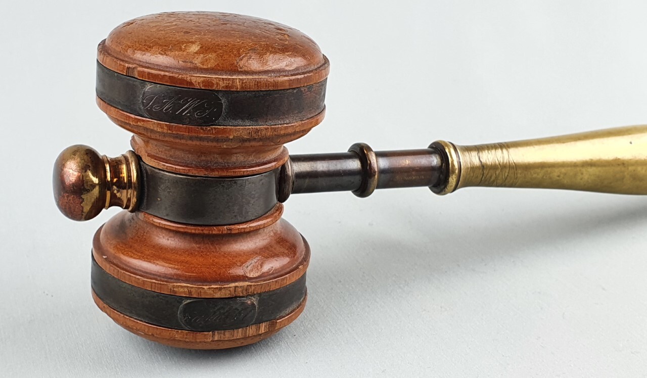 Antique bronze and wood judge or auction hammer,19thC