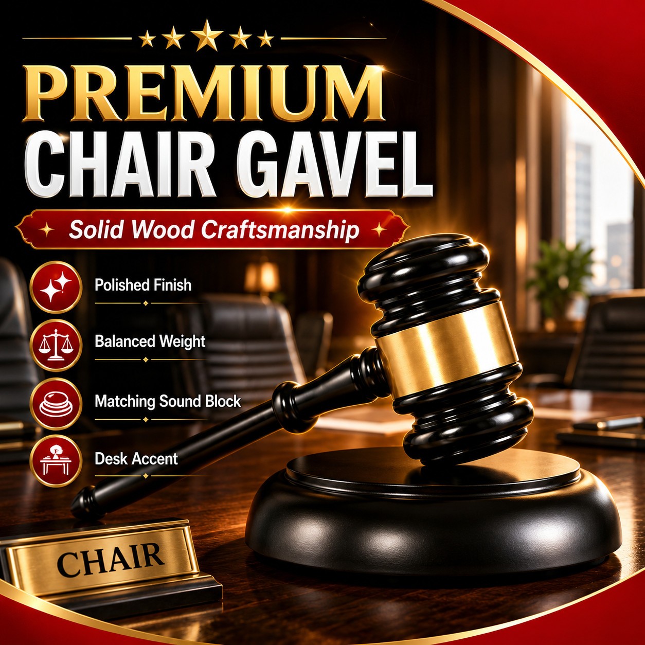 Wooden Gavel Sound Block Set for Judge Lawyer Auction Meeting Gift Desk Decor