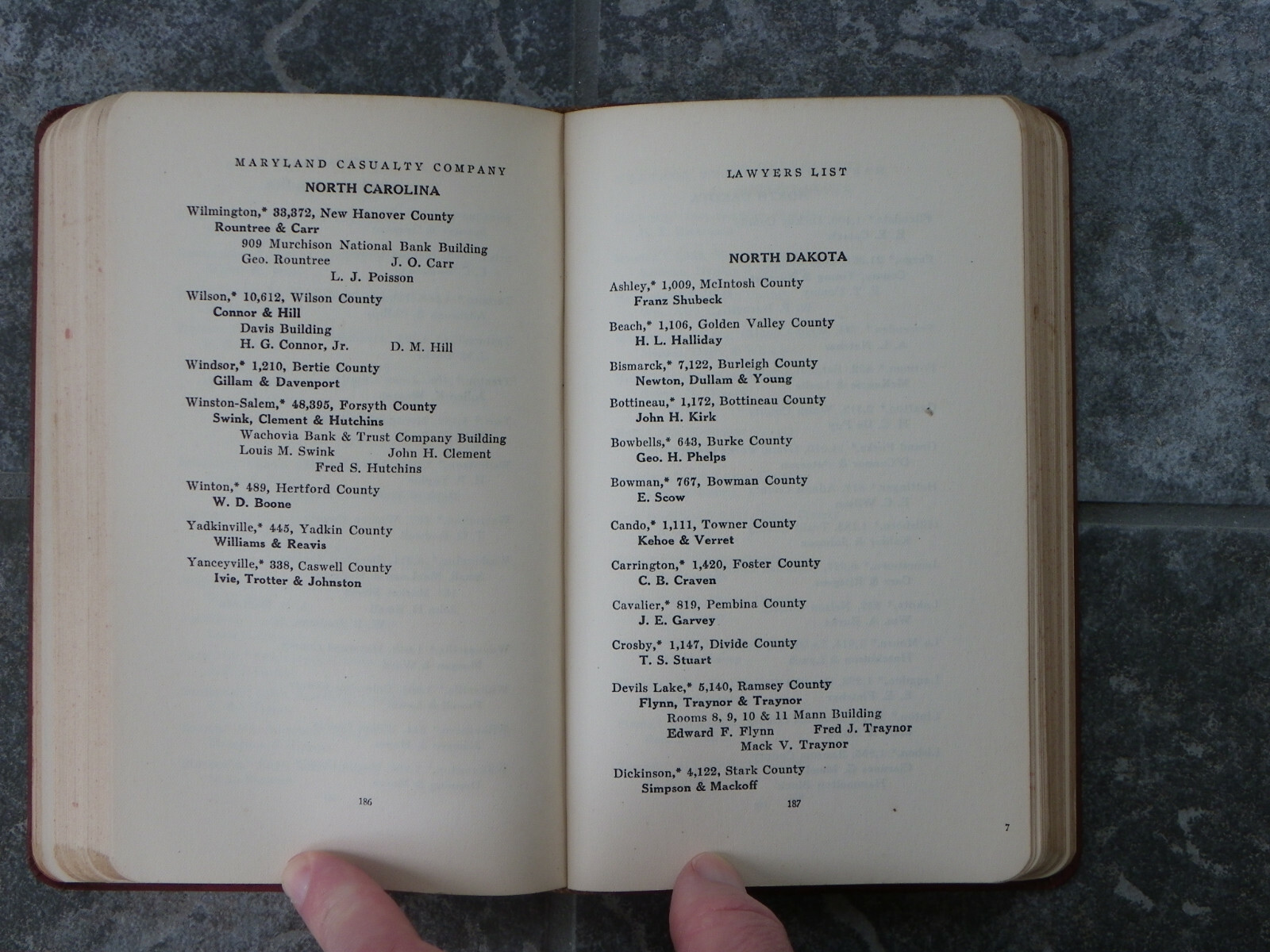 Maryland Casualty Company Lawyers List 1925 Annual-US & Canada Alpha by Town