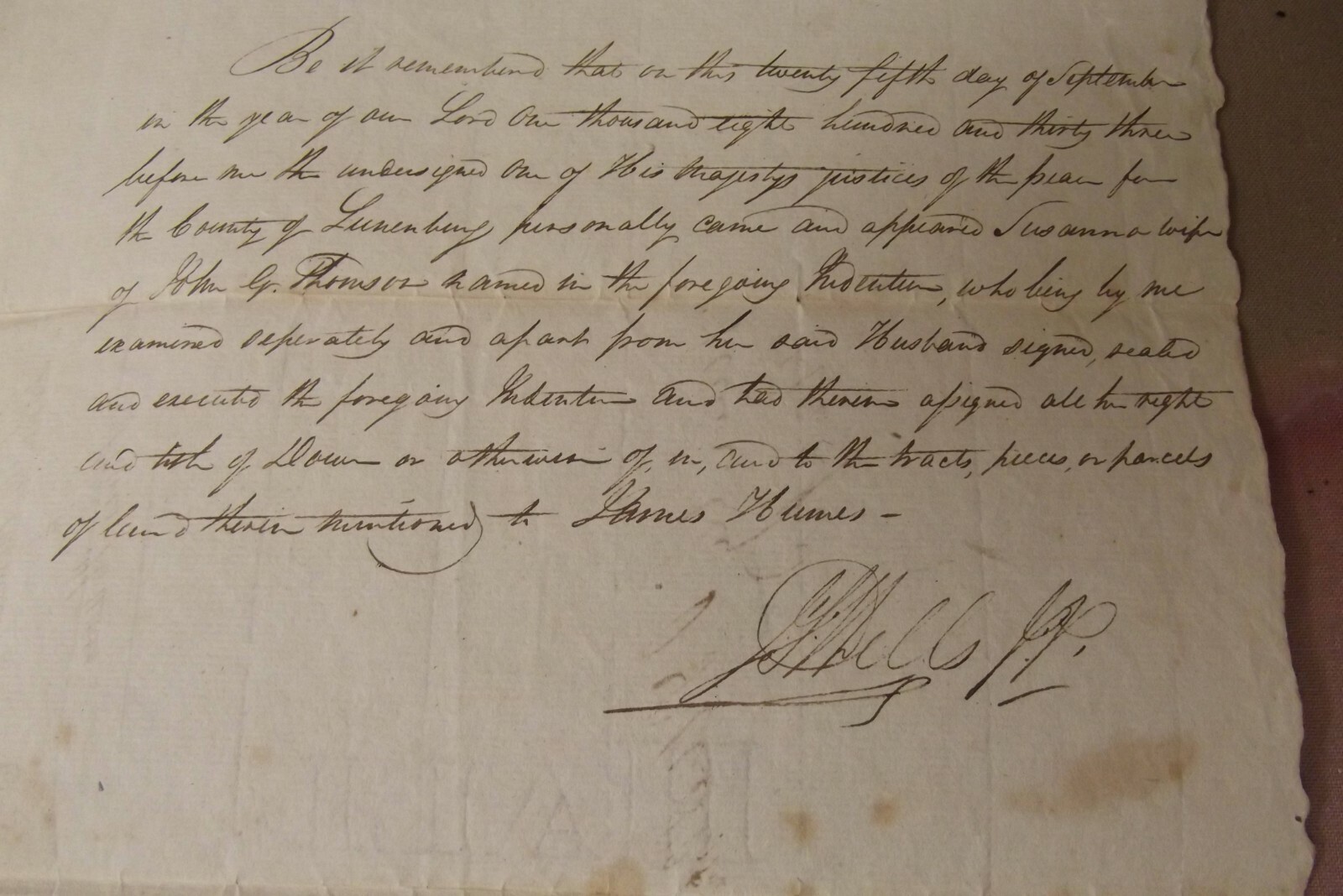 1833 Deed Thomson Hume Family Land Lunenburg Chester Nova Scotia Indenture